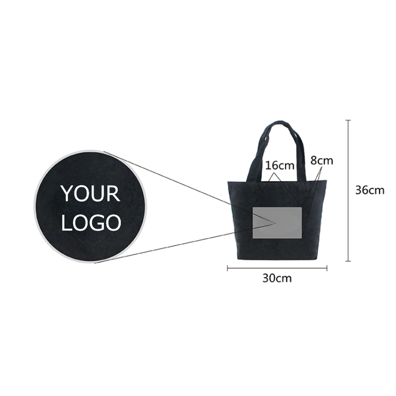 11.8" x 7.9" x 3.9" Black 10 oz Canvas Tote Bag with Logo MOQ 10