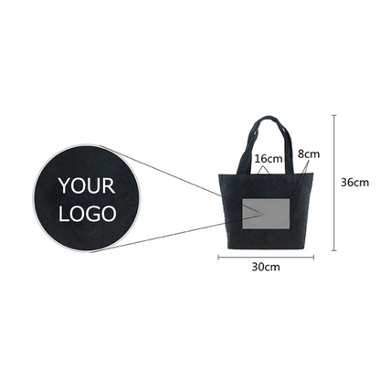 11.8" x 7.9" x 3.9" Black 10 oz Canvas Tote Bag with Logo MOQ 10