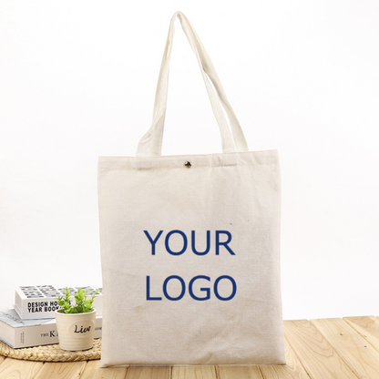 Cotton Canvas Tote Bag Custom Logo Portable Grocery Bag with Buckles,15.75" x 15" x 4"