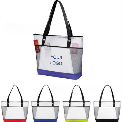 20" x 14"x 4.5" Custom Non-woven Patchwork Tote Bag with Side Mesh Pockets