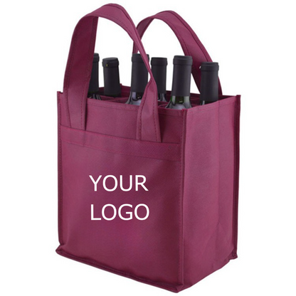 12"x 16"x 4" Custom Non-woven 6 Bottle Red Wine Bag with Dividers