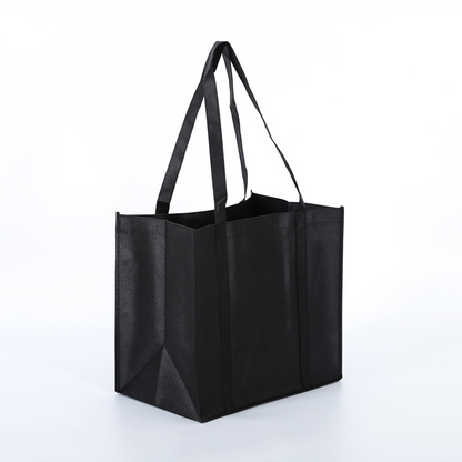 15"x 14"x 10" Custom Black Foldable and Reusable Tote Bag Non-Woven Bag with Long Reinforced Handles