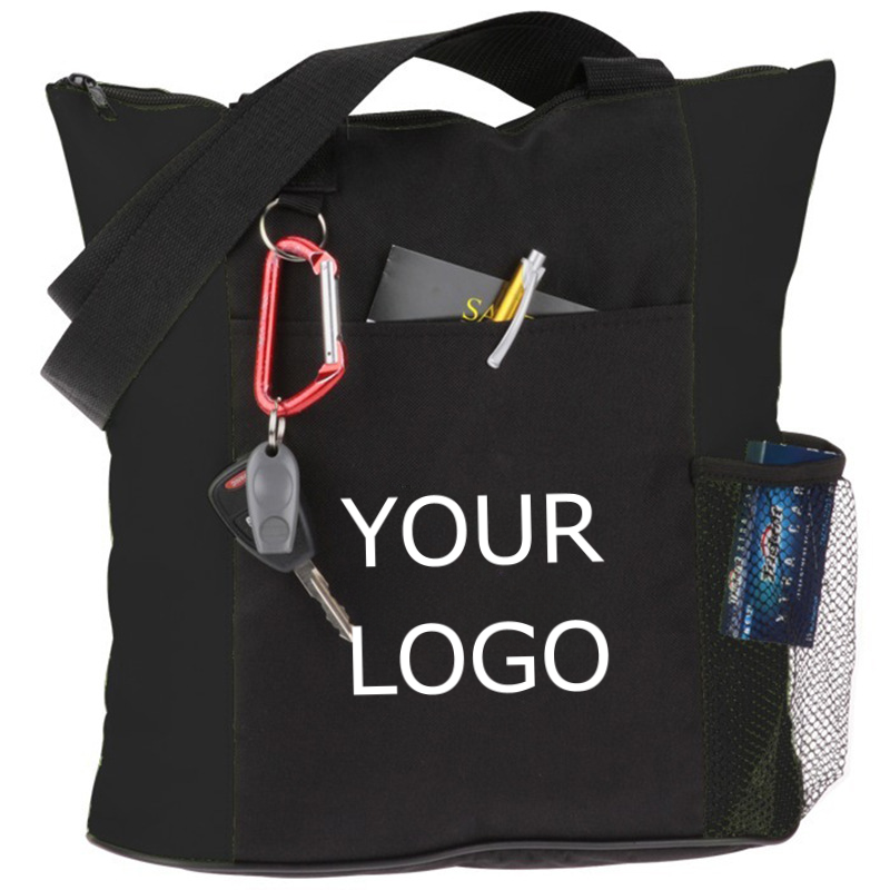 14" x 14.79"x 5" Promotional Oxford Cloth Color-blocking Tote Bag Shoulder Bag with Side Mesh Pocket