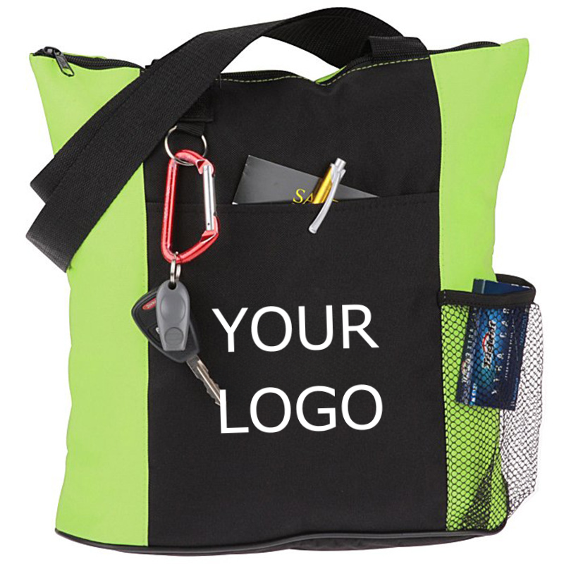 14" x 14.79"x 5" Promotional Oxford Cloth Color-blocking Tote Bag Shoulder Bag with Side Mesh Pocket