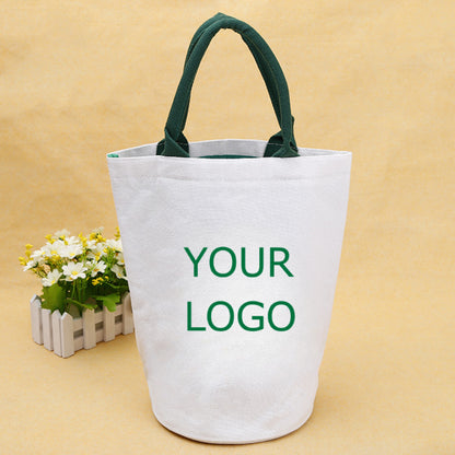 Customized Large Capacity Bucket Cotton Canvas Tote Bag Shopping Bag with Inner Pockets, 8" x 10" x 8"