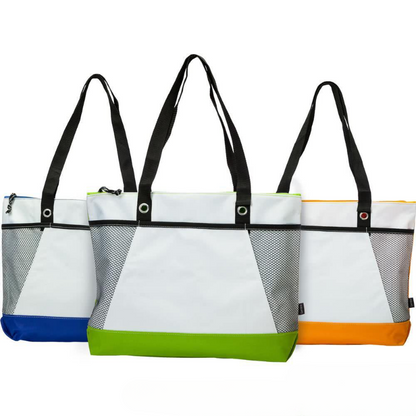 19.69"x 13.78" x 4.72" Promotional Fashion Non-woven Patchwork Zippered Tote Bag with Side Mesh Pockets