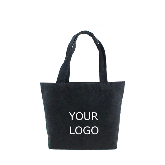 11.8" x 7.9" x 3.9" Black 10 oz Canvas Tote Bag with Logo MOQ 10