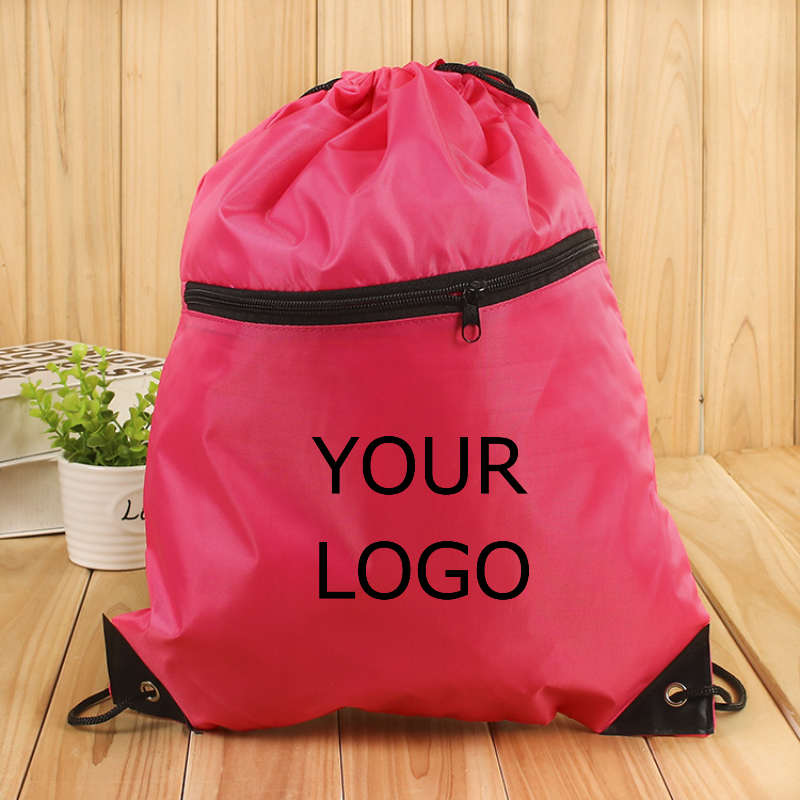 13.39" x 16.93" Personalized Polyester Drawstring Backpack Bag with a Zipper at Front