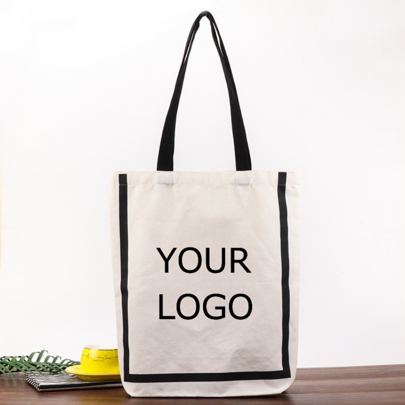 Custom Portable Shopping Bag, Cotton Canvas Bag, 13.4" x 15.4" x 4"