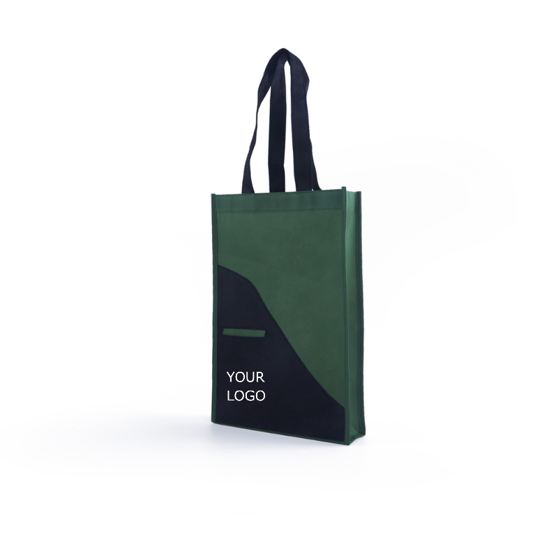 15"  x 12" x 3" Promotional Non-woven Reusable Fashion Color Blocking Tote Bag with Handles