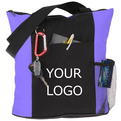 14" x 14.79"x 5" Promotional Oxford Cloth Color-blocking Tote Bag Shoulder Bag with Side Mesh Pocket