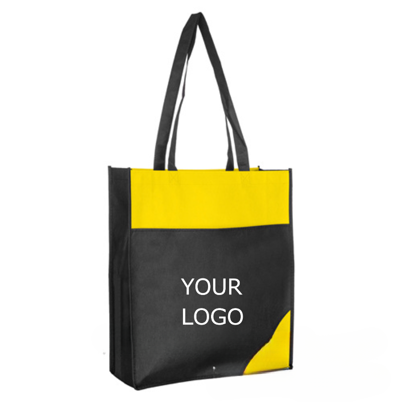 13.78" x 16.14" x 4.33" Trendy Two-tone Patchwork Non-woven Tote Bag for Shopping and Groceries