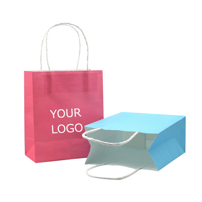 Eco-friendly Vertical Kraft Paper Bags with Handles, Small Size  7.1"x 5.9" x 3.1", MOQ 100