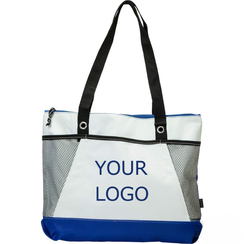 19.69"x 13.78" x 4.72" Promotional Fashion Non-woven Patchwork Zippered Tote Bag with Side Mesh Pockets