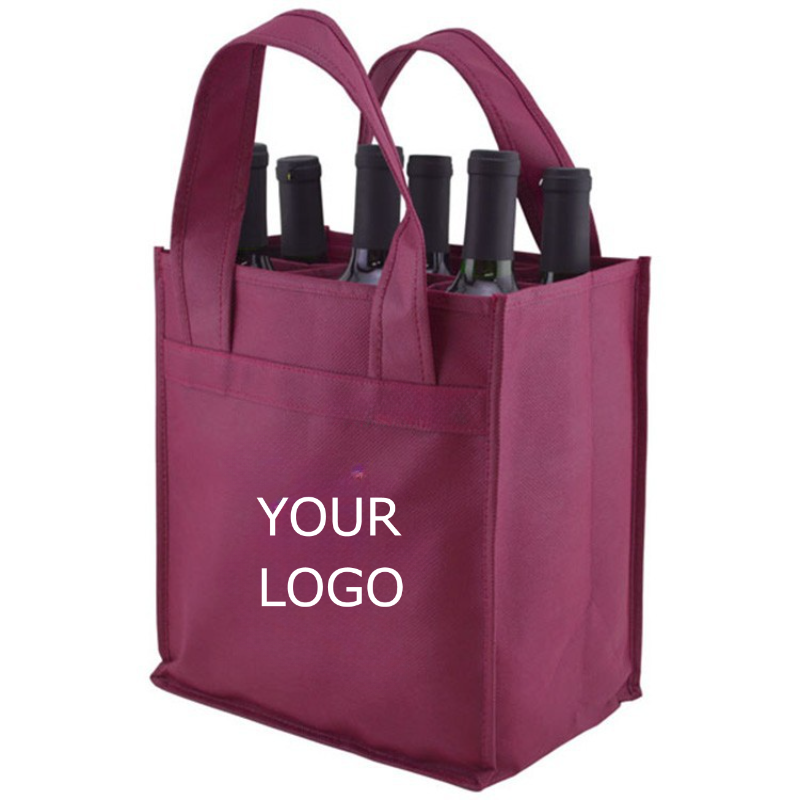 11.81"x15.75"x3.94" Custom Non-Woven 6 Bottle Wine Bag with Divider Reusable Wine Bottle Carrier