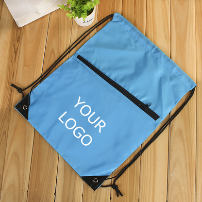 13.39" x 16.93" Personalized Polyester Drawstring Backpack Bag with a Zipper at Front