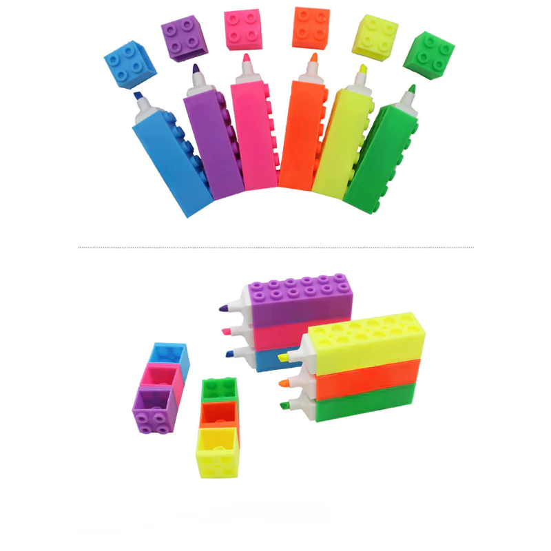 Building Block Highlighters, Puzzle Square Shape Marker Pen, MOQ 10