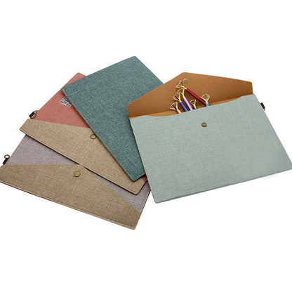 Durable Cotton and Linen A4 Letter Size Envelope Folder with Snap Button Closure MOQ 10