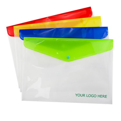 Two-color Patchwork Plastic Clear A4 Letter Size Envelope Folder with Snap Button Closure MOQ 50