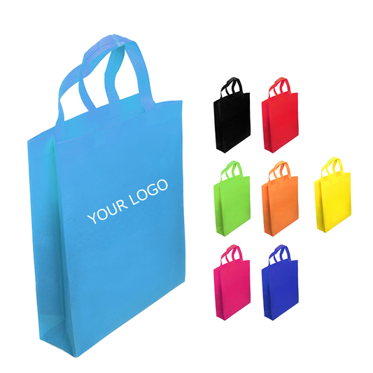 Non Woven Tote Bags with Long Handles, Party Favor Gift Bags, Reusable Grocery Bags,11.8" x 15.7" x 3.9", MOQ 100