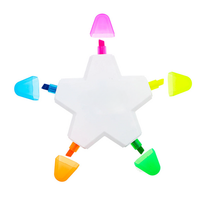 Creative Star Shape Highlighters, 5-color Fluorescent Pens, MOQ 10