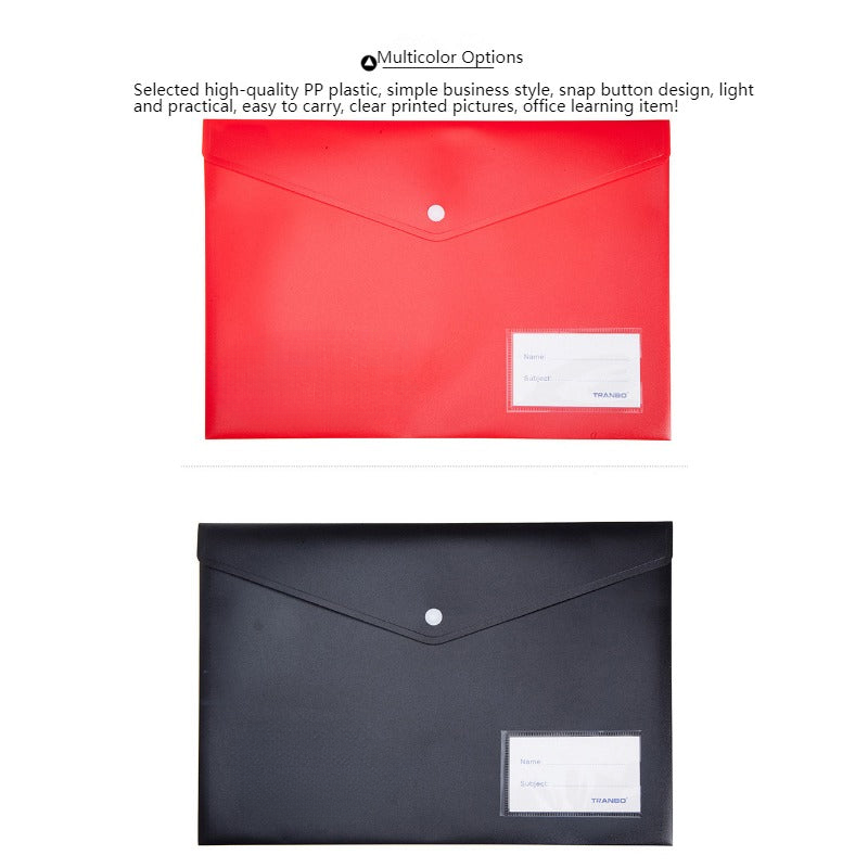 Simple Plastic Horizontal A4 Letter Size Envelope Folder with Snap Button Closure MOQ 50