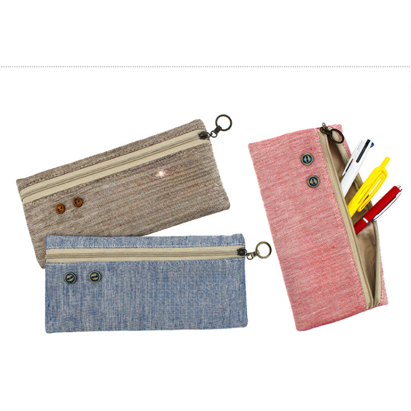 Pure Cotton Multipurpose Storage Pencil Case Pouch with Side Zipper MOQ 10