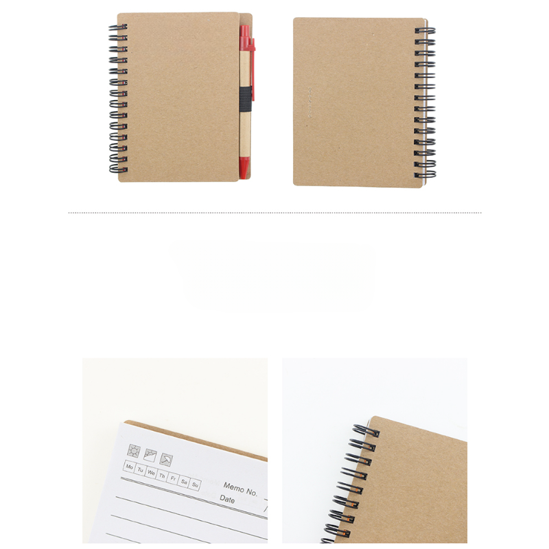 Spiral Notebook with Craft Cover, included a Pen, 4" x 5", 70 Sheets, MOQ 50