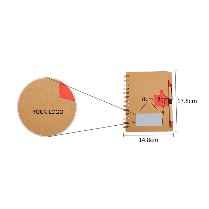 Eco Friendly Spiral Note Book, Pen, Hollow Thumb-up Design, 5.8" x 7", MOQ 50