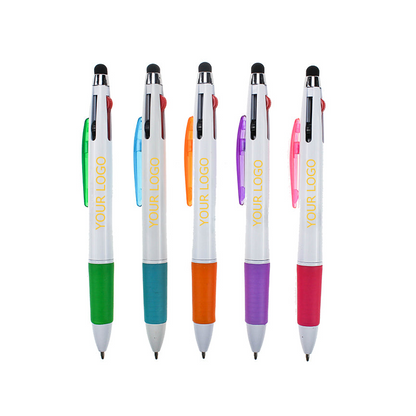 3-in-1 Colored Ballpoint Pen, White Plastic Barrel, stylus pen, MOQ 10