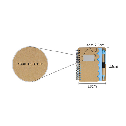 Eco Friendly Notebook with a Pen, Wavy Edge Cover, 4" x 5", 70 Sheets, MOQ 50