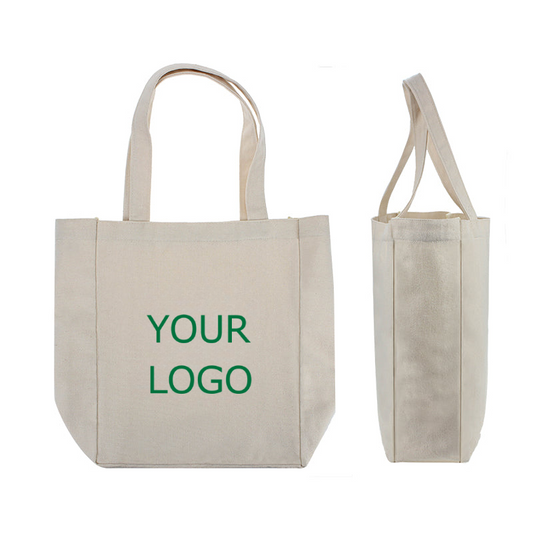 Large Capacity Canvas Natural Color Tote Bag with Wide Bottom and Wide Side, Lightweight, Durable, MOQ 100