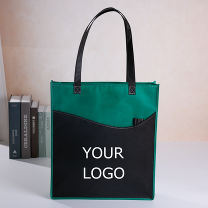 15" x 17"x 3" Customized Creative Color-blocking Nonwoven Tote Bag with a Front Pocket