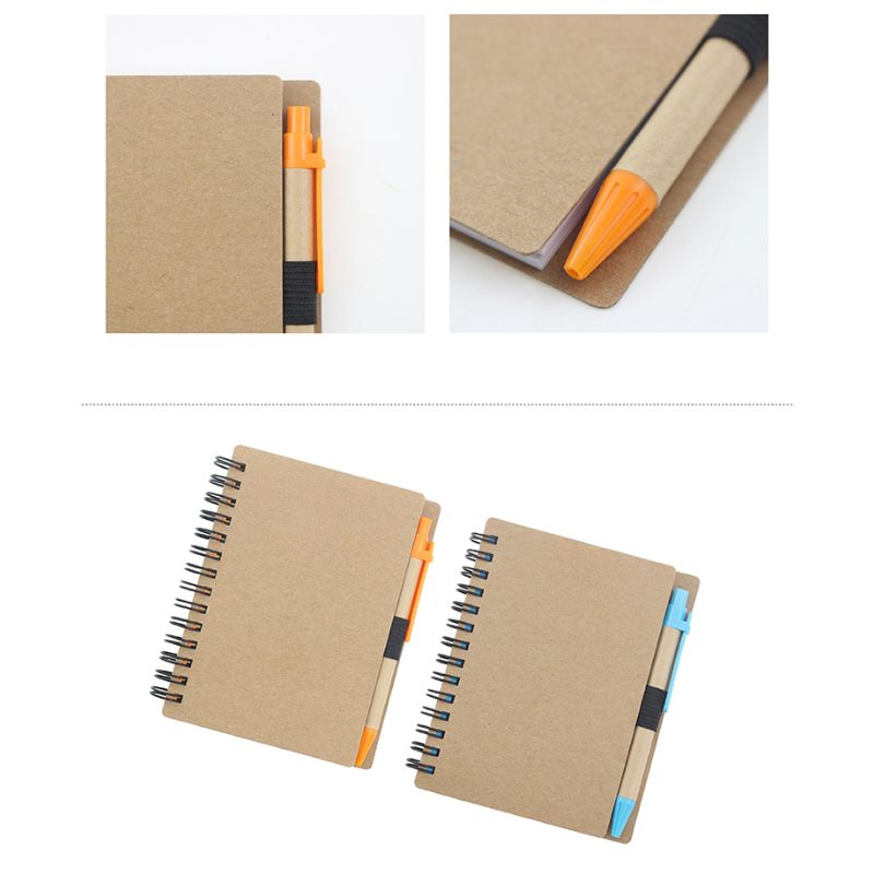 Spiral Notebook with Craft Cover, included a Pen, 4" x 5", 70 Sheets, MOQ 50