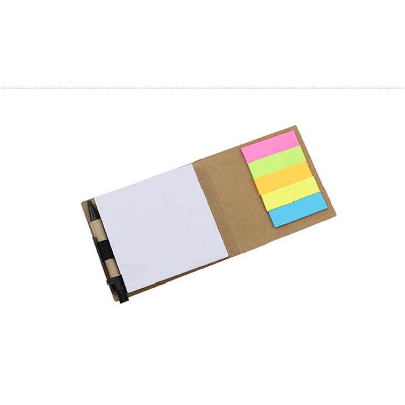 Hard Craft Cover Notepad with a Pen in Holder, Sticky Notes, 4" x 3.5", MOQ 50