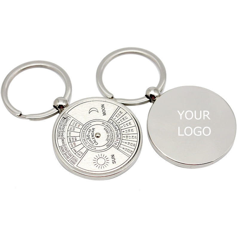 Round Calendar Keychain,  Antique 50 Years Perpetual Calendar Keychain, Metal Key Ring, MOQ 20