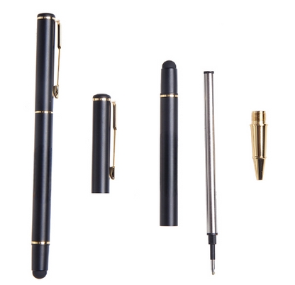 Metal Stylus Pen for Touch Screens, Gel Pen for Business, Black Barrel, Gold Color Trim, MOQ 10