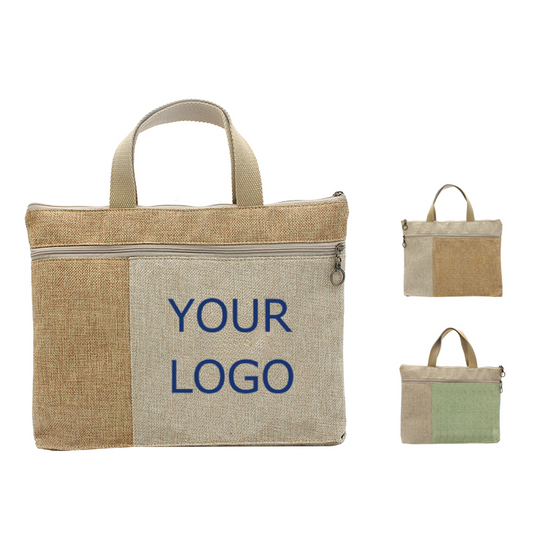 Cotton and Linen Horizontal Portable Briefcase, Business Tote Bag, MOQ 10