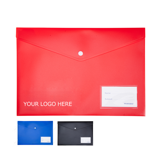 Simple Plastic Horizontal A4 Letter Size Envelope Folder with Snap Button Closure MOQ 50