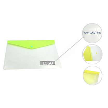 Two-color Patchwork Plastic Clear A4 Letter Size Envelope Folder with Snap Button Closure MOQ 50