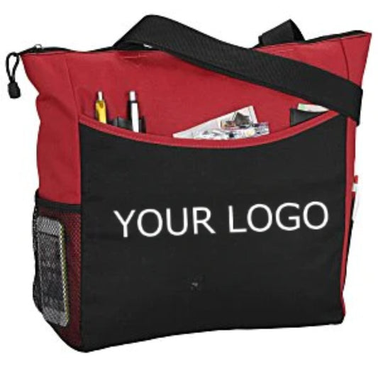 17"x 15"x 3" Fashion Patchwork Zippered Non-Woven Tote Bag with Mesh Pocket at Both Sides with Your Logo