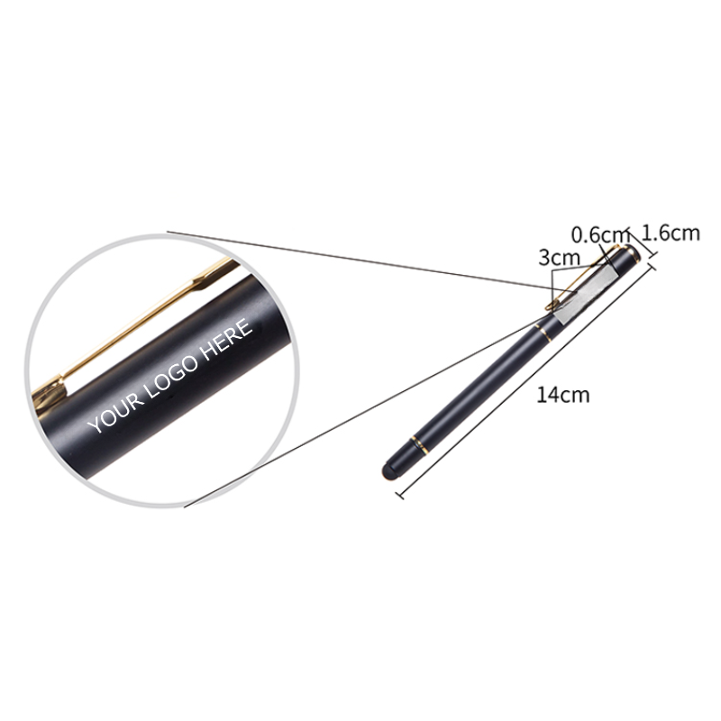 Metal Stylus Pen for Touch Screens, Gel Pen for Business, Black Barrel, Gold Color Trim, MOQ 10