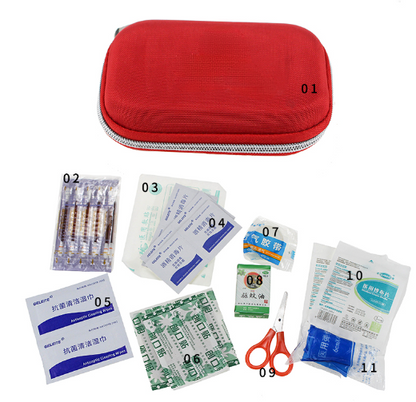 Portable 11-Piece First Aid Kit, Multifunctional Portable Compact, MOQ  10