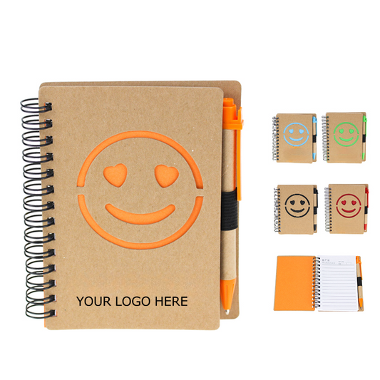 Eco Friendly Notepad with Lovely Smiley Face, included a Pen, 4" x 5", 70 Sheets, MOQ 50