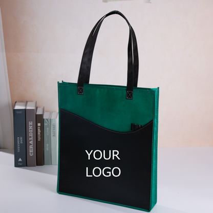 15" x 17"x 3" Customized Creative Color-blocking Nonwoven Tote Bag with a Front Pocket