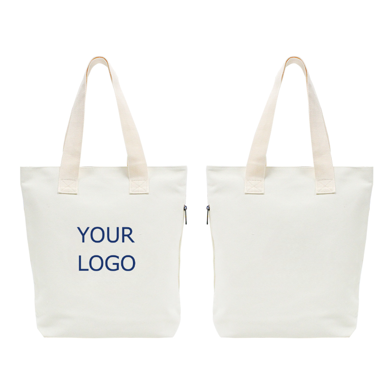 High-grade Canvas Shopping Bag with a Side Zipper MOQ 10