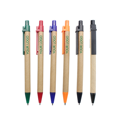 Retractable Ballpoint Pens,  Kraft Paper Barrel Eco-Friendly Pens,  Medium Point, MOQ 10