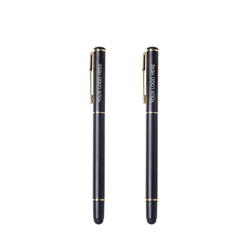 Metal Stylus Pen for Touch Screens, Gel Pen for Business, Black Barrel, Gold Color Trim, MOQ 10