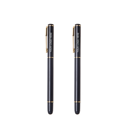 Metal Stylus Pen for Touch Screens, Gel Pen for Business, Black Barrel, Gold Color Trim, MOQ 10