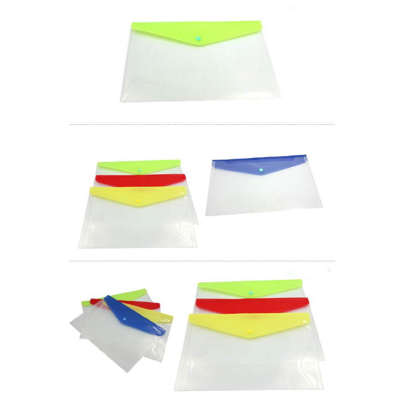 Two-color Patchwork Plastic Clear A4 Letter Size Envelope Folder with Snap Button Closure MOQ 50